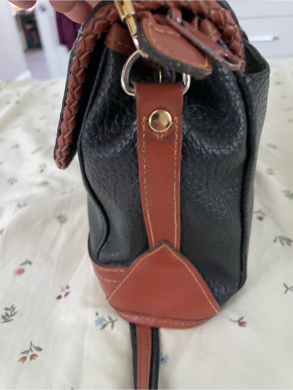 Dooney & Bourke Black Pebbled Leather Crossbody with Brown Trim - Picture 3 of 9